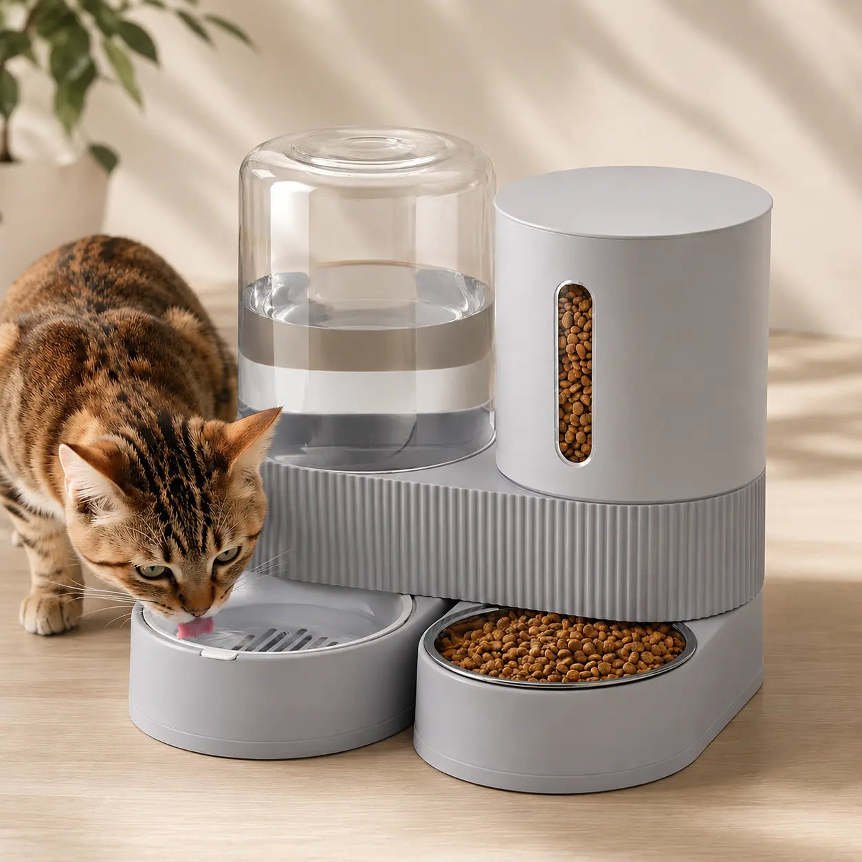 Kacoomi Gravity Feeder & Water Dispenser Set – Large Capacity Automatic Pet Feeder with Stainless Steel Bowl for Cats & Small Dogs, 2-Pack