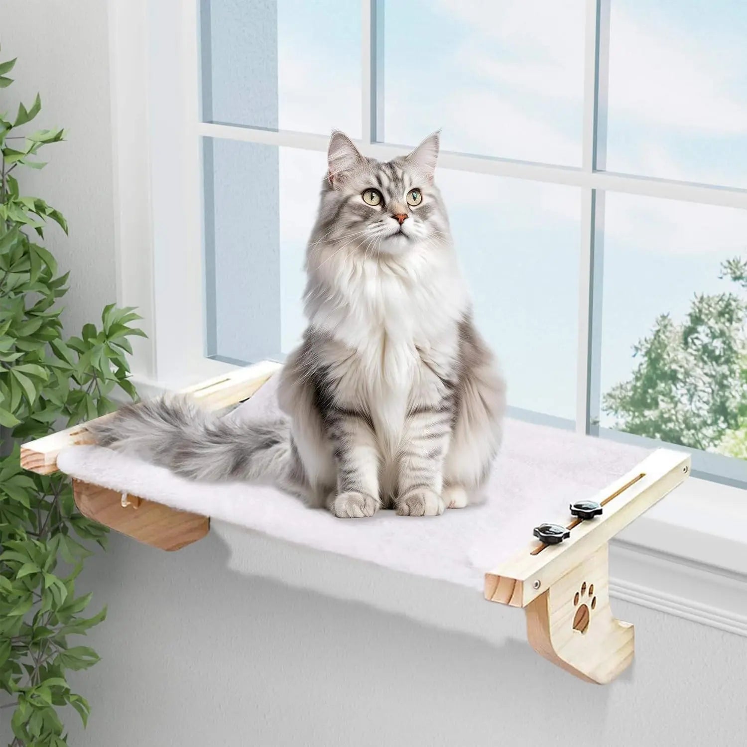Petwhole Cat Window Perch – Sturdy Wood & Metal Window Sill Bed for Cats & Kittens, Foldable & Adjustable, Universal Fit, Sunbathing Bed