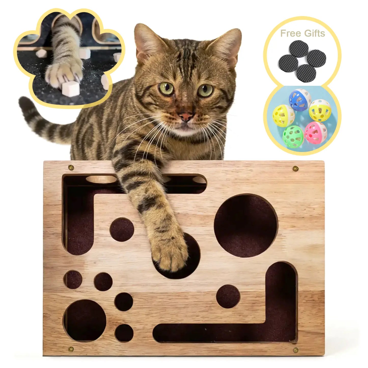 Oak Wood Cat Nail File Box – Stress-Free Nail Care & Interactive Scratch Toy, Furniture Protector for Indoor Cats