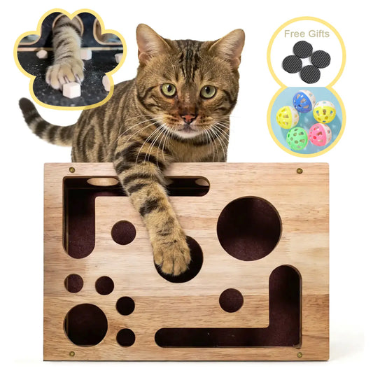 Oak Wood Cat Nail File Box – Stress-Free Nail Care & Interactive Scratch Toy, Furniture Protector for Indoor Cats