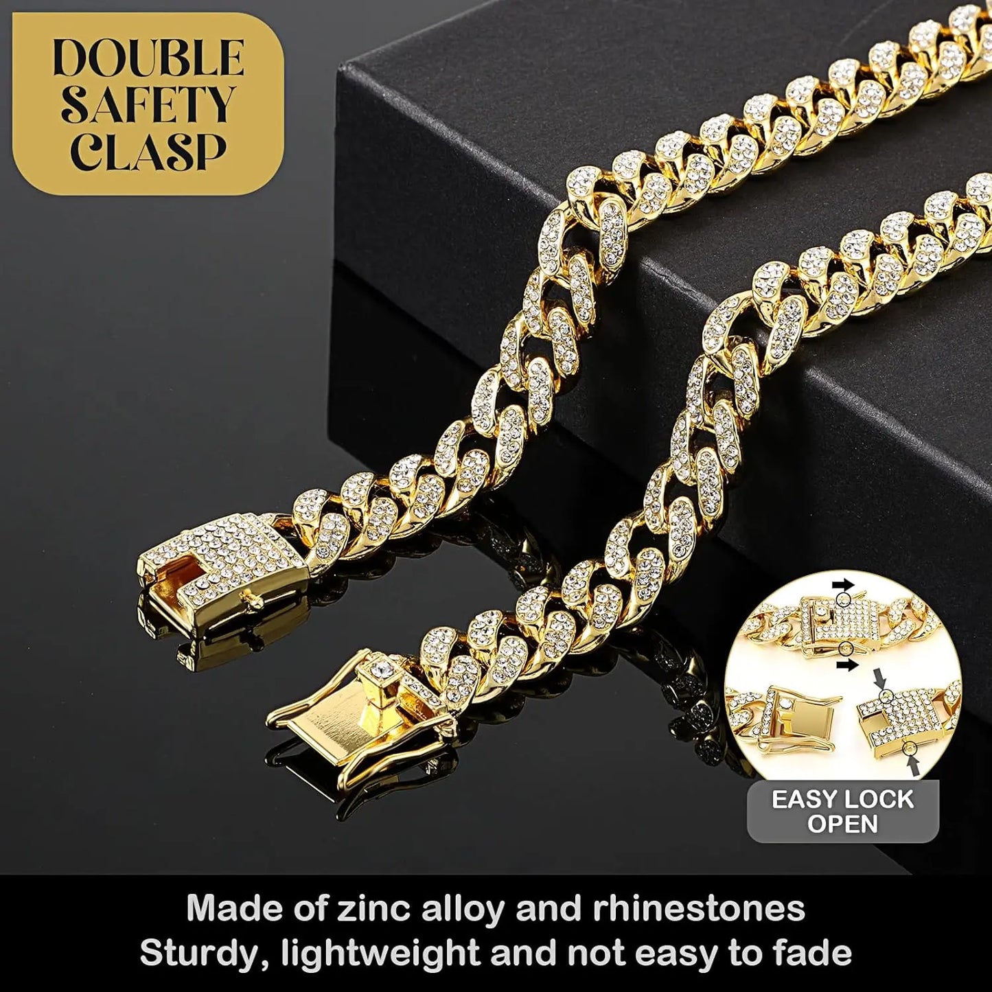 Diamond Cuban Chain Dog Collar – Bling Metal Necklace for Small, Medium & Large Dogs & Cats, Secure Buckle, Gift-Ready