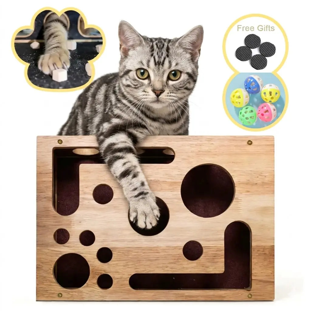 Oak Wood Cat Nail File Box – Stress-Free Nail Care & Interactive Scratch Toy, Furniture Protector for Indoor Cats