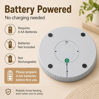 Timed Automatic Cat Feeder with 6 Meals - Indoor Detachable Rotating Dispenser for Wet and Dry Food, Includes Ice Packs, Battery Operated for Kittens and Small Dogs, White