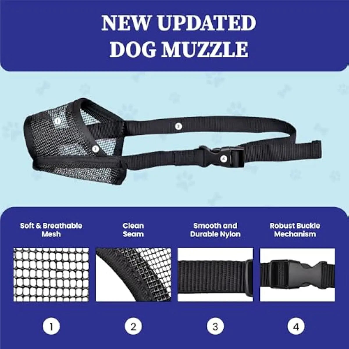 Breathable Mesh Dog Muzzle – Adjustable Air Mesh Muzzle to Prevent Biting, Barking & Chewing, Comfortable Fit for All Dog Sizes