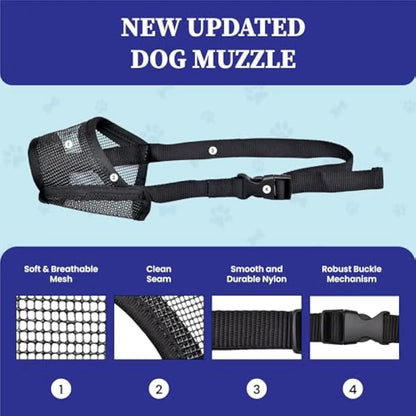 Breathable Mesh Dog Muzzle – Adjustable Air Mesh Muzzle to Prevent Biting, Barking & Chewing, Comfortable Fit for All Dog Sizes