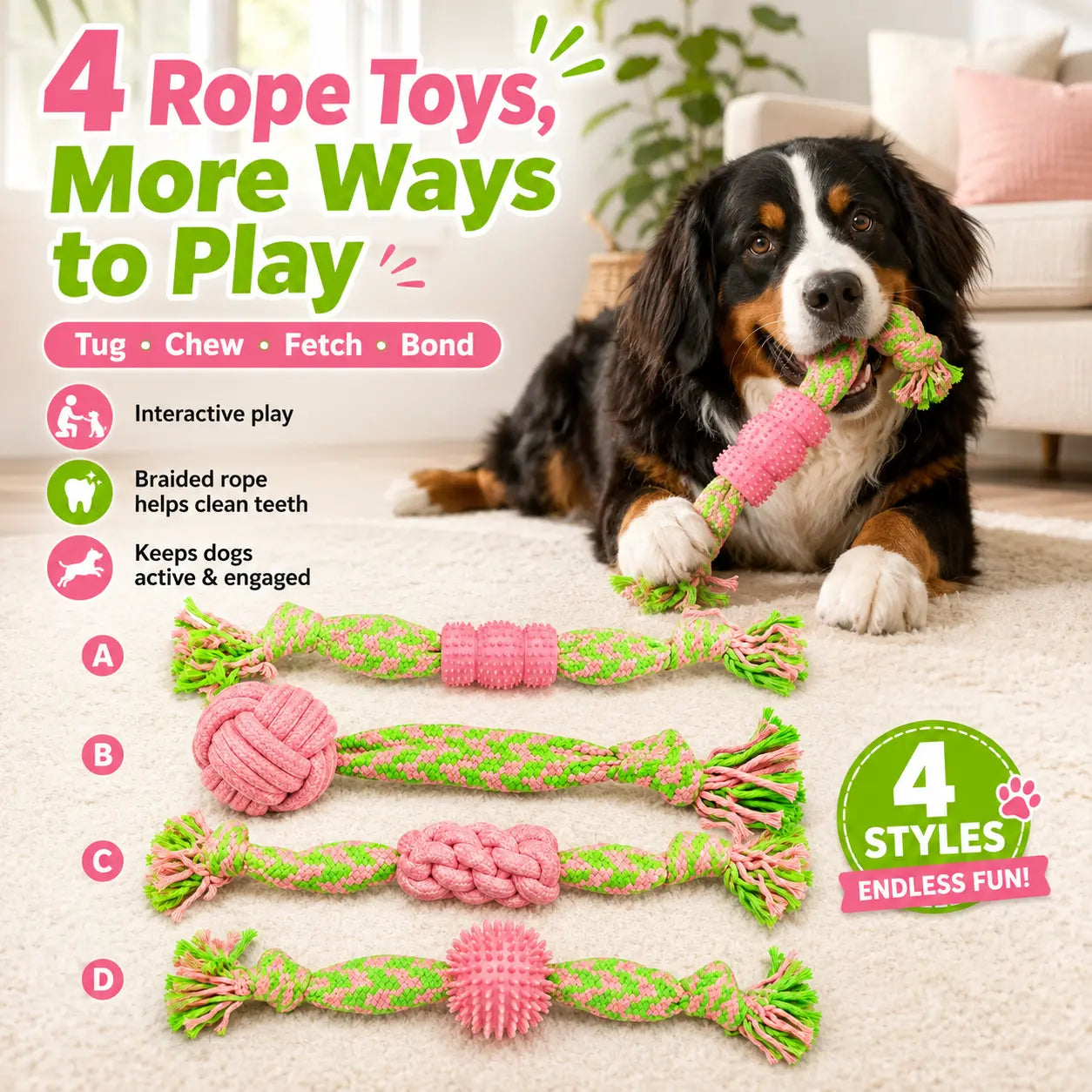 Hoomate Classic Rope Tug Toy for Dogs – Durable Interactive Chew Toy for Tug of War, Fetch & Play, Indoor & Outdoor