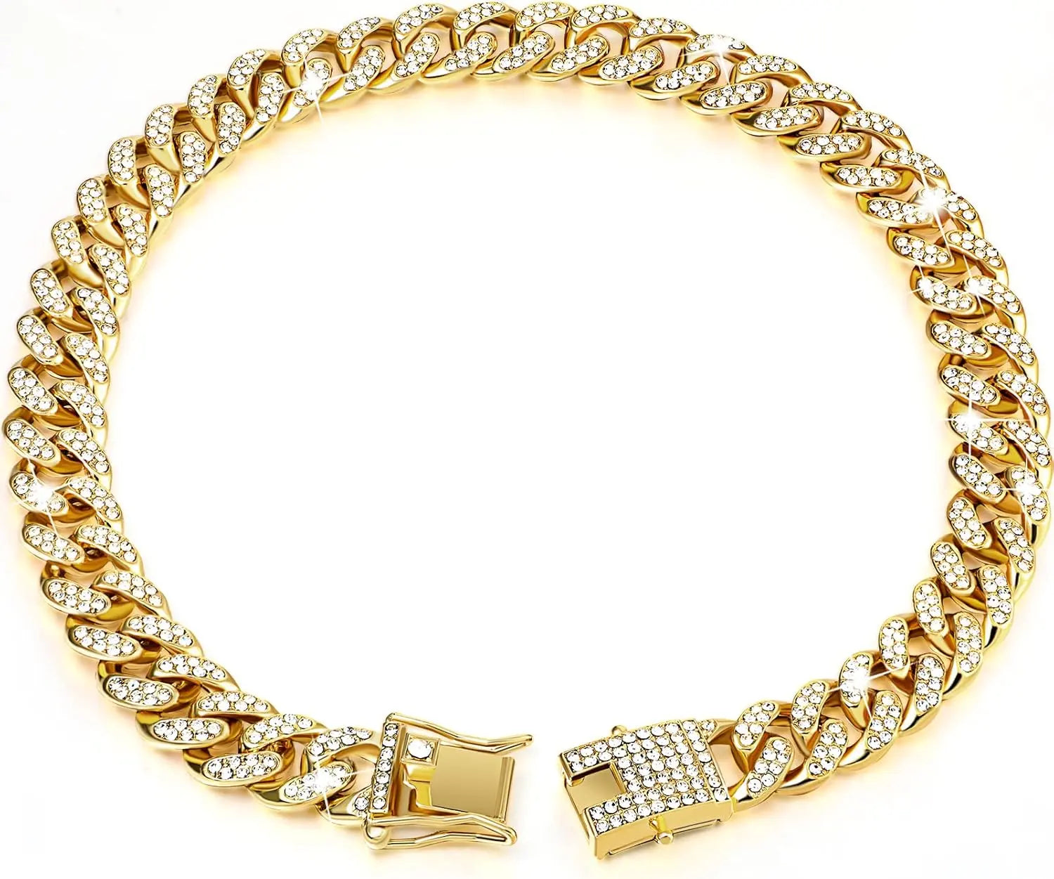 Diamond Cuban Chain Dog Collar – Bling Metal Necklace for Small, Medium & Large Dogs & Cats, Secure Buckle, Gift-Ready