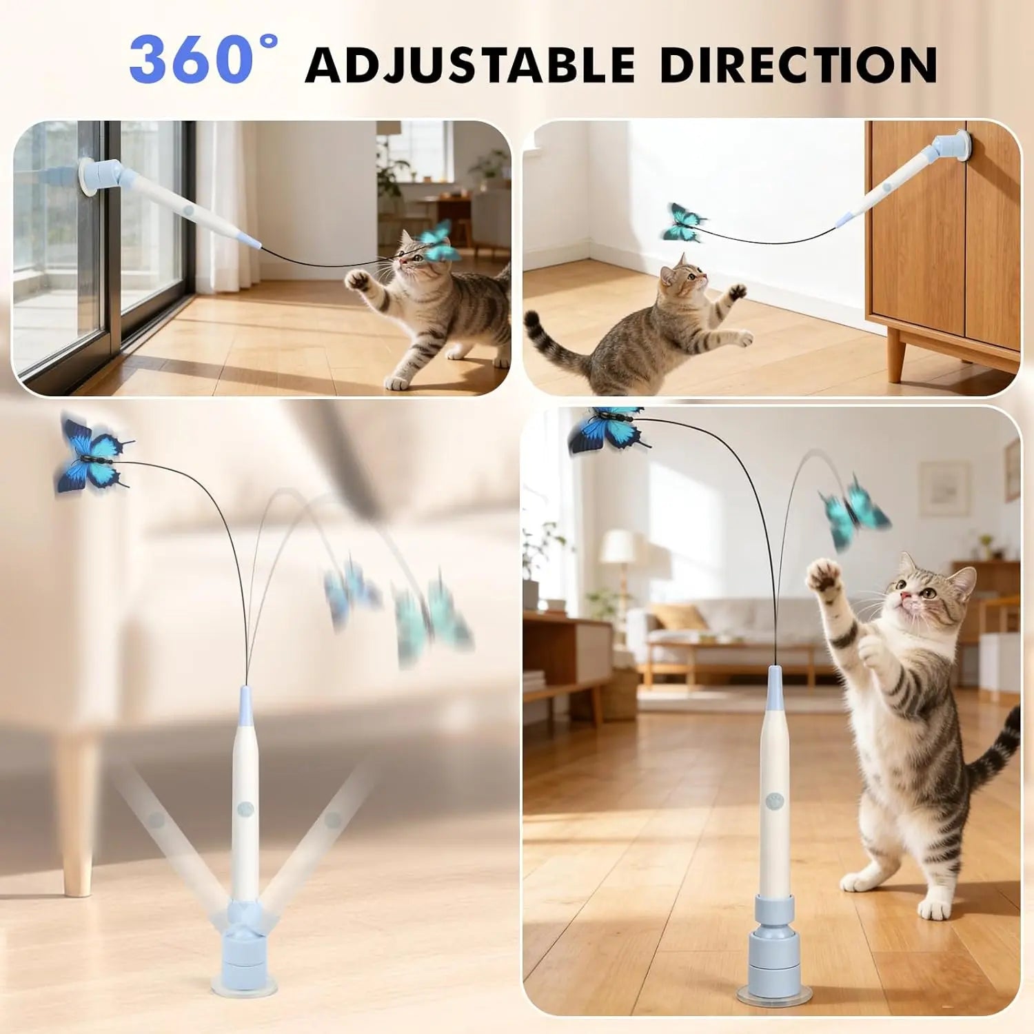 Automatic Butterfly Cat Toy – USB Rechargeable, 360° Spin Interactive Wand with Suction Base, Self-Play & Handheld Modes for Indoor Cats