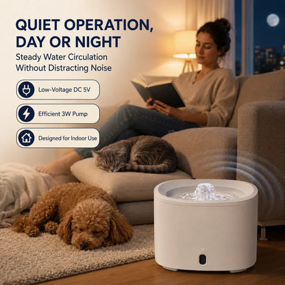 Fluffino 3L Cat Water Fountain – Quiet USB Powered Pet Fountain with Continuous Flow, Large Capacity, Easy to Clean, White