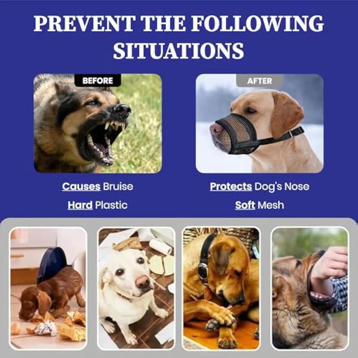 Breathable Mesh Dog Muzzle – Adjustable Air Mesh Muzzle to Prevent Biting, Barking & Chewing, Comfortable Fit for All Dog Sizes