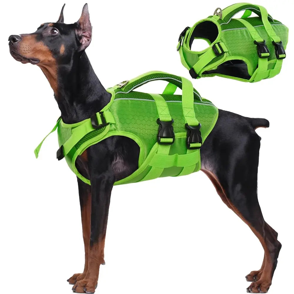 Kuoser Dog Life Jacket – High Buoyancy Reflective Pet Life Vest with Rescue Handle, Adjustable for Small, Medium & Large Dogs, Swimming & Boating