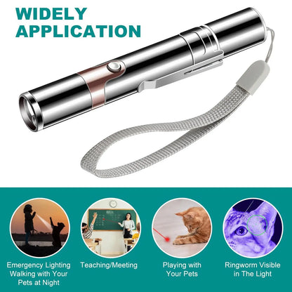 Interactive Laser Pointer Cat Toy – USB Rechargeable, 5 Pattern Modes, Portable Multi-Function Pet Training Toy for Cats & Dogs