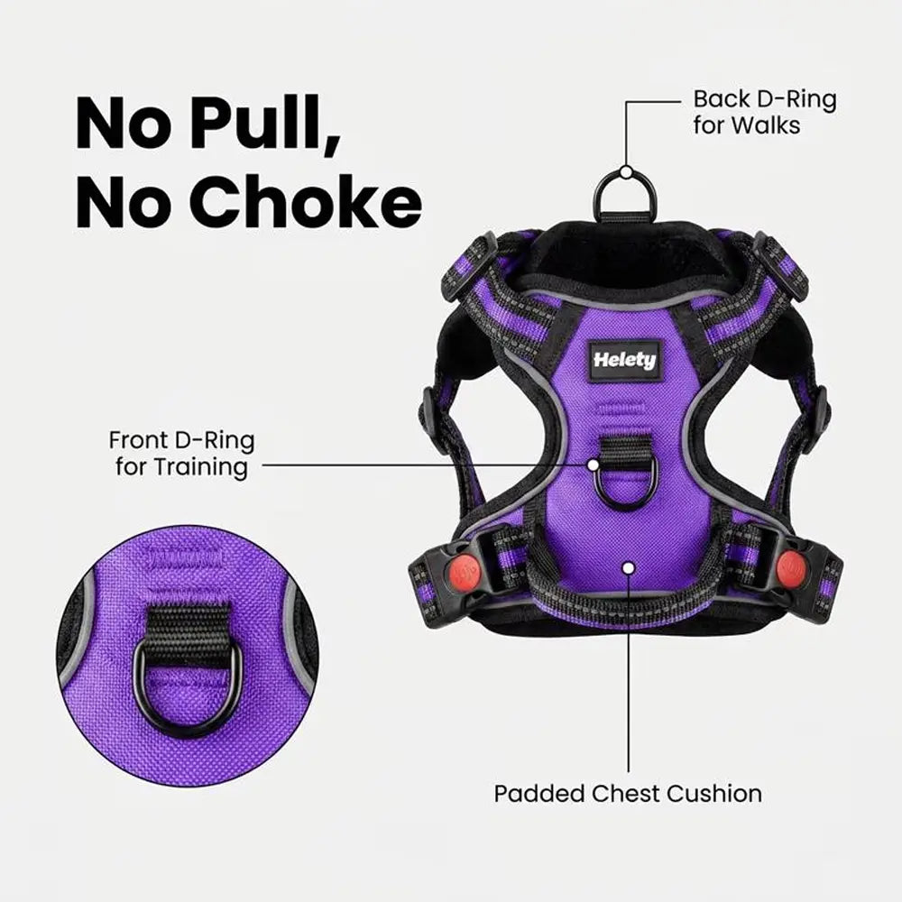 Helety 3-in-1 No-Pull Dog Harness & Leash Set – Dual D-Ring, Locking Buckles, Reflective, Adjustable S-XL, Built-In Poop Bag Holder