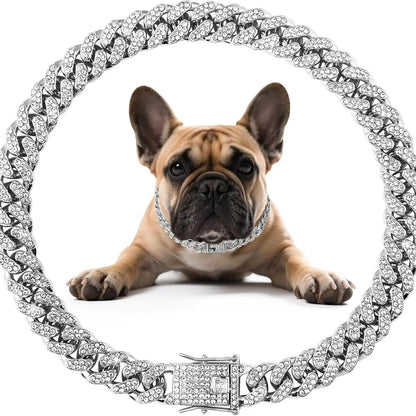 Diamond Cuban Chain Dog Collar – Bling Metal Necklace for Small, Medium & Large Dogs & Cats, Secure Buckle, Gift-Ready