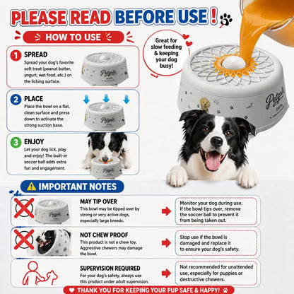 Petgrix Soccer Slow Feeder Dog Bowl, No-Spill Lick Bowl with Flat-Lock Ball Design, Strong Suction Base, Interactive Enrichment Feeder for Peanut Butter, Yogurt, Bone Broth & Wet Food