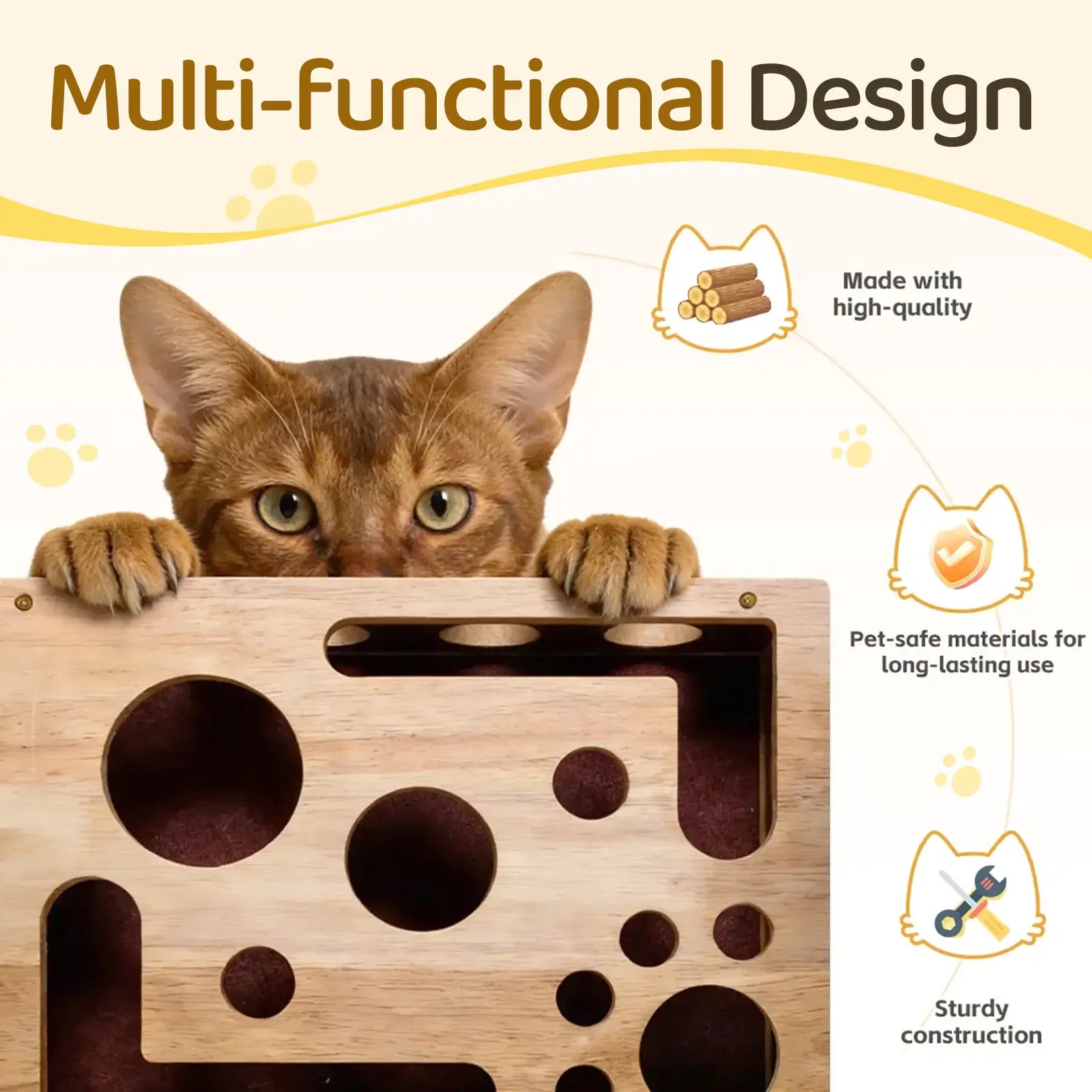 Oak Wood Cat Nail File Box – Stress-Free Nail Care & Interactive Scratch Toy, Furniture Protector for Indoor Cats