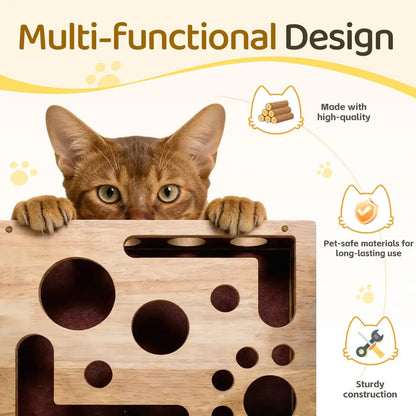 Oak Wood Cat Nail File Box – Stress-Free Nail Care & Interactive Scratch Toy, Furniture Protector for Indoor Cats