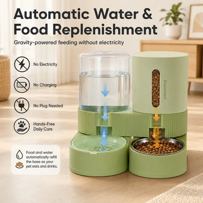 Kacoomi Gravity Feeder & Water Dispenser Set – Large Capacity Automatic Pet Feeder with Stainless Steel Bowl for Cats & Small Dogs, 2-Pack