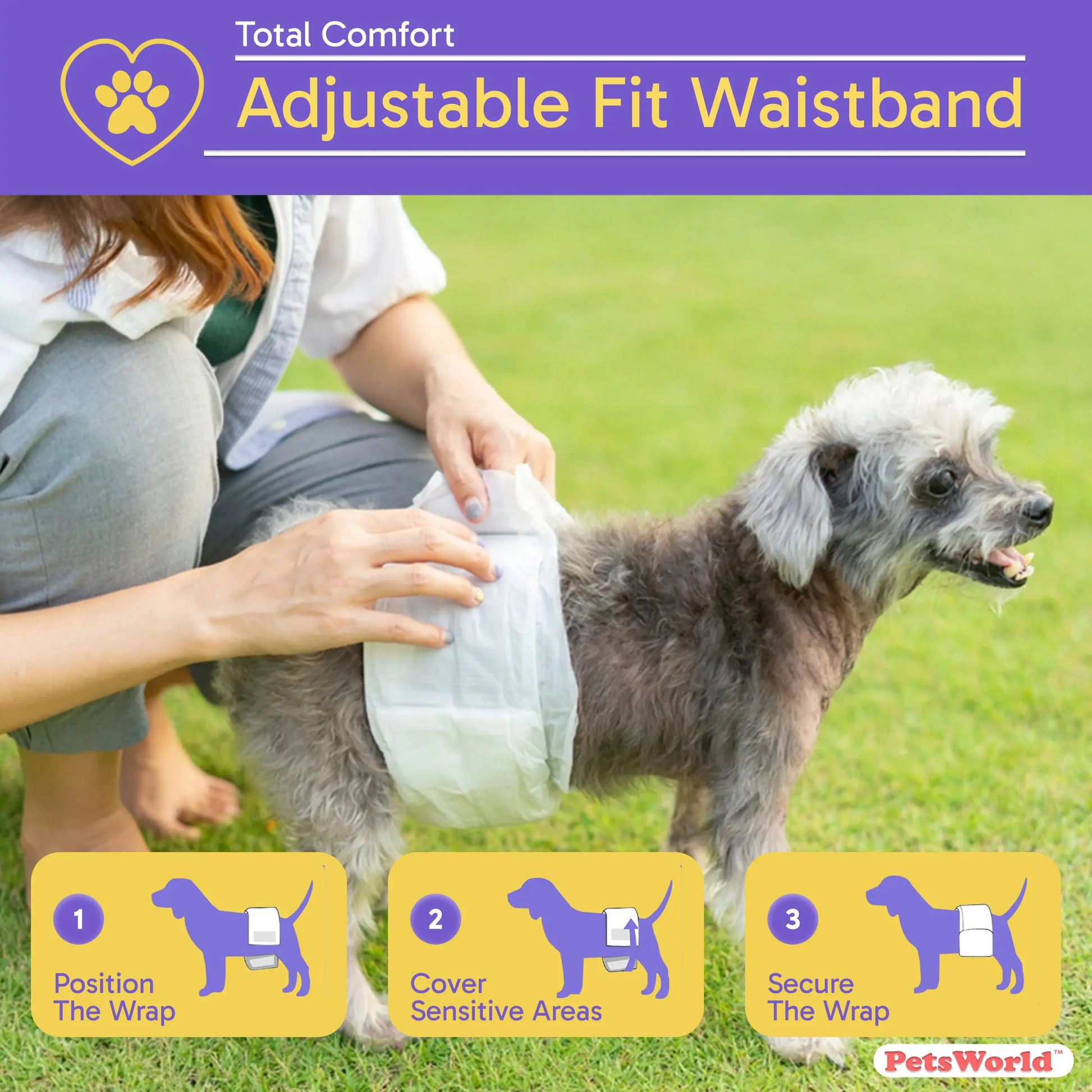 PetsWorld Male Dog Diapers – Super Absorbent Belly Bands with Wetness Indicator, Fur-Friendly & Leak-Proof, Disposable